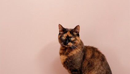 Obraz premium A cat with a green eye is sitting on a wall