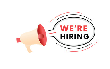 We are hiring banner illustration advertising concept design megaphone label. Sign design editable eps 10 .