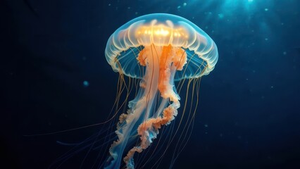 Bioluminescent jellyfish in dark ocean depths