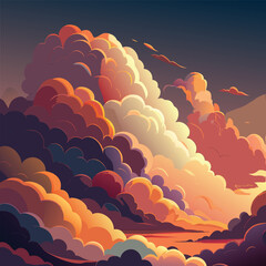 Vibrant sunset over a serene landscape with layered clouds