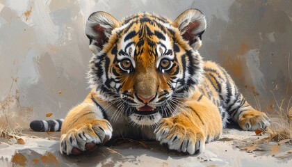 A digital painting of a tiger cub