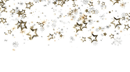 Elegant holiday background with gold stars, silver snowflakes. Perfect for cards, banners, websites.