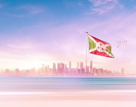 Burundi wavering in front of scenic view of modern skyline.