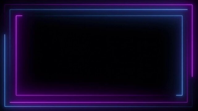 Flickering neon frame on an isolated black background. Ultraviolet Rectangle Seamless loop laser show 3d render box circle pattern 4k screens