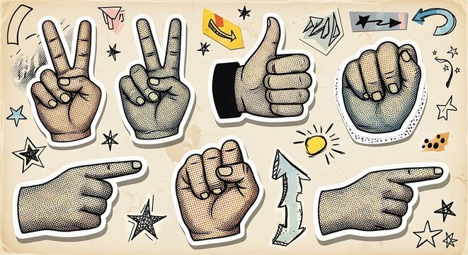 Hand Gestures - A Variety of Expressive Hand Illustrations. - Powered by Adobe
