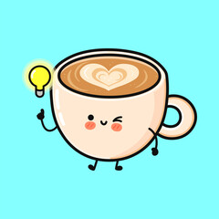 Coffee mug character having idea lightbulb moment