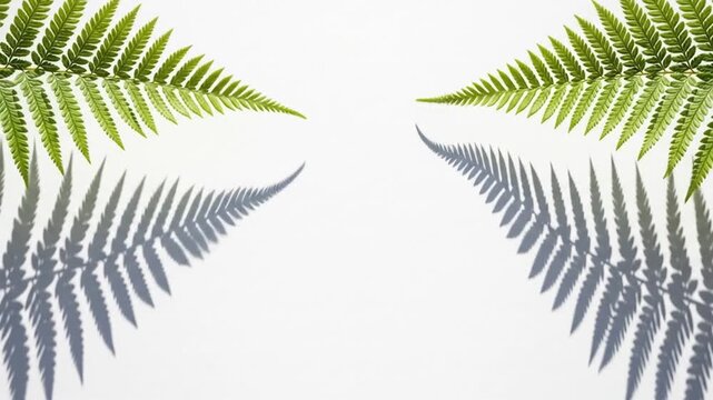 Symmetrical Fern Leaf Arrangement on White Background.