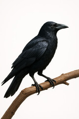 Black Raven on Branch (Isolated)