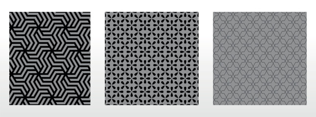 Geometric set of seamless black and gray patterns. Simple vector graphics