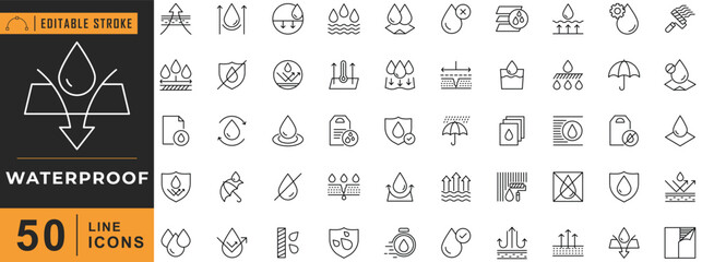 Waterproof line icon set. Editable stroke. Vector illustration.
