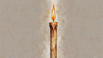 Candle burning with warm light in pastel watercolor illustration, concept of Easter, illustration, easter monday, pastel, aquarelle, blessing, religious, christianity  