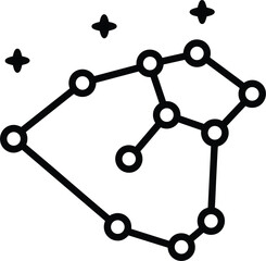 Black and white outline illustration of a constellation with stars astronomy space