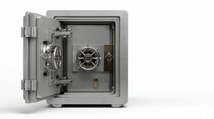 Sturdy metal safe with secure locking mechanism, vault for valuables, isolated. AI generated