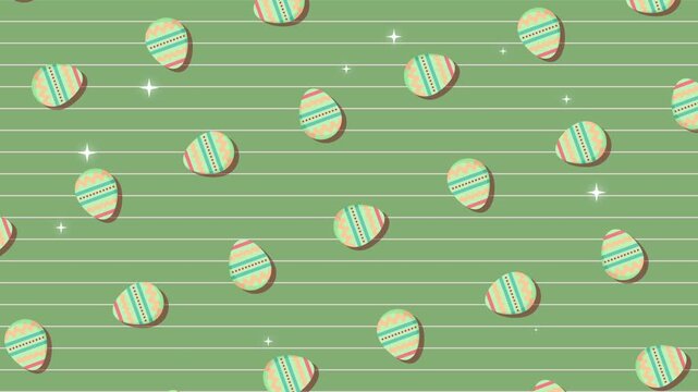 A playful and festive animation featuring colorful Easter eggs in a seamless pattern on a bright background