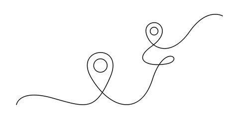Obraz premium Single continuous line drawing of a location marker and a path vector illustration