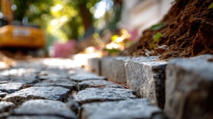 Naklejka premium new cobblestone pavement being installed