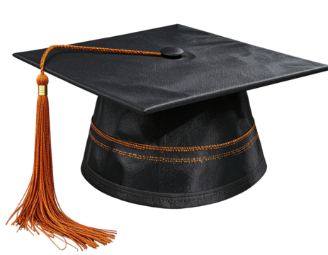 Black graduation cap with orange tassel (1)