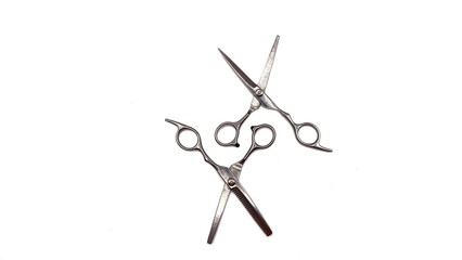 two opened Professional Haircut Barber Scissors isolated on White Background