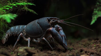 A Dark Crayfish: Freshwater A Dark Crayfish, Wild A Dark Crayfish in Rivers