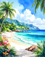 Naklejka premium Tropical beach landscape painting