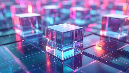 Abstract glowing cubes on a technological surface