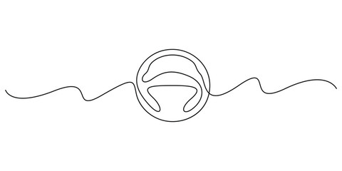 Obraz premium Steering wheel continuous one line drawing on isolated on white background graphic illustration