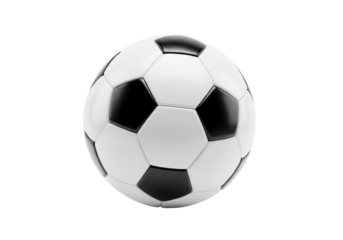 Pristine classic black and white soccer ball, hexagonal and pentagonal panels, new and inflated, centered on a seamless bright white studio background, soft lighting, concept of timeless sport