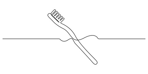 Single line drawing of a toothbrush on white background vector illustration