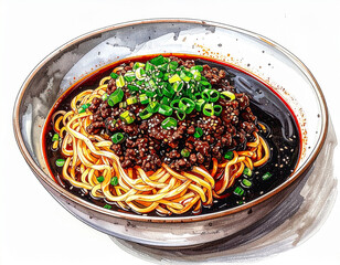 Jjajangmyeon (black bean noodles) with diced pork and vegetables