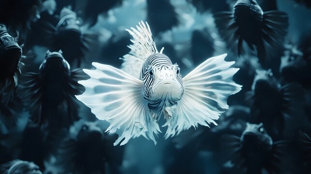 Photograph of a vibrant betta fish displaying elaborate fins against a dark background.