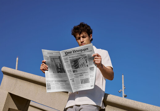 Mockup Of Man With Customized Newspaper