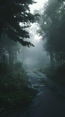 Obraz premium Embracing the Mystical Beaty and Tranquil Ambiance o Foggy Mornings in Serene andscapes for a Calming an Inspiring Start to the Da