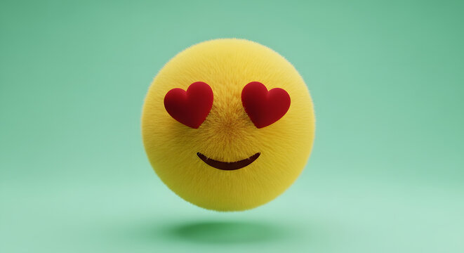 3D fluffy emoji with heart shaped eyes
