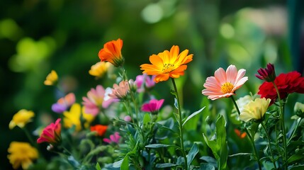 In the garden grow beautiful colorful bright flowers