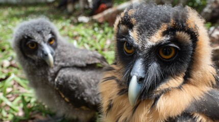 Naklejka premium Close-up of two young owls.