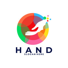 vector hand with circle logo design template, full color hand design vector