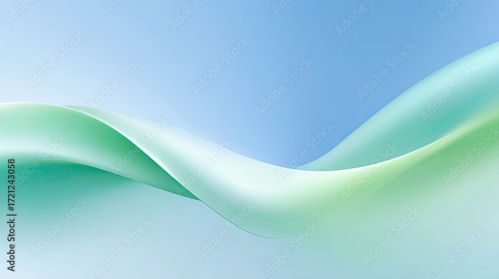 Poster soft blue and green abstract waves flowing gracefully across a serene background for artistic and ca