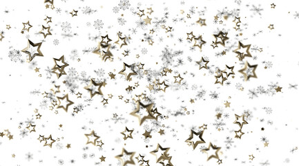 Sparkling gold stars and snowflakes on white. Perfect for winter, holiday, and celebration designs.