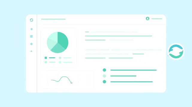 Data analysis dashboard animation with charts, graphs and business growth analytics in flat design style.