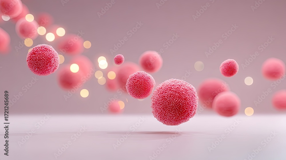 Aufkleber abstract representation of bacteria or virus cells floating in a soft light environment with pink to
