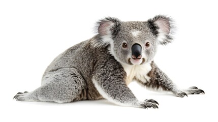 Obraz premium Photograph of a relaxed koala resting on a white background, exhibiting a calm expression.