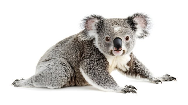 Photograph of a relaxed koala resting on a white background, exhibiting a calm expression. - Powered by Adobe
