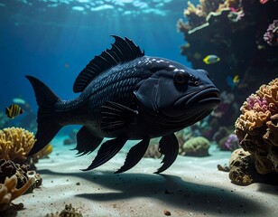 Dark fish in underwater scene (1)