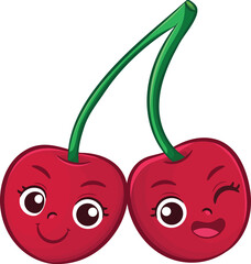 Cartoon Cherries with Cute Facial Expressions