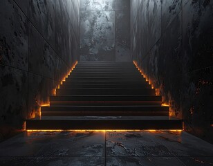 Dark, futuristic steps lit by orange glow