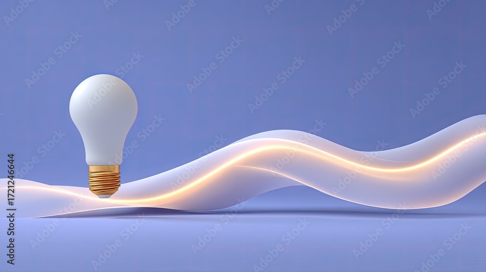 Poster creative concept of a light bulb with soft wave design on a calm purple background representing inno