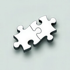 Obraz premium Two white jigsaw puzzle pieces connected on a gray background, symbolizing unity and problemsolving