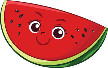 Cartoon Illustration of a Smiling Watermelon Slice