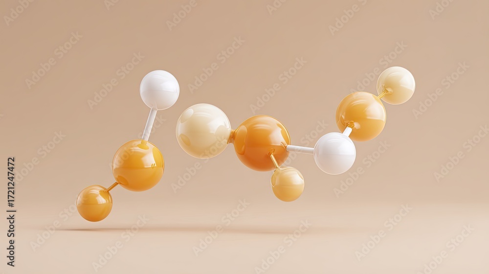 Poster abstract representation of colorful molecular structures on neutral background for scientific and ed