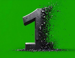 Dark gray number one exploding on a green background